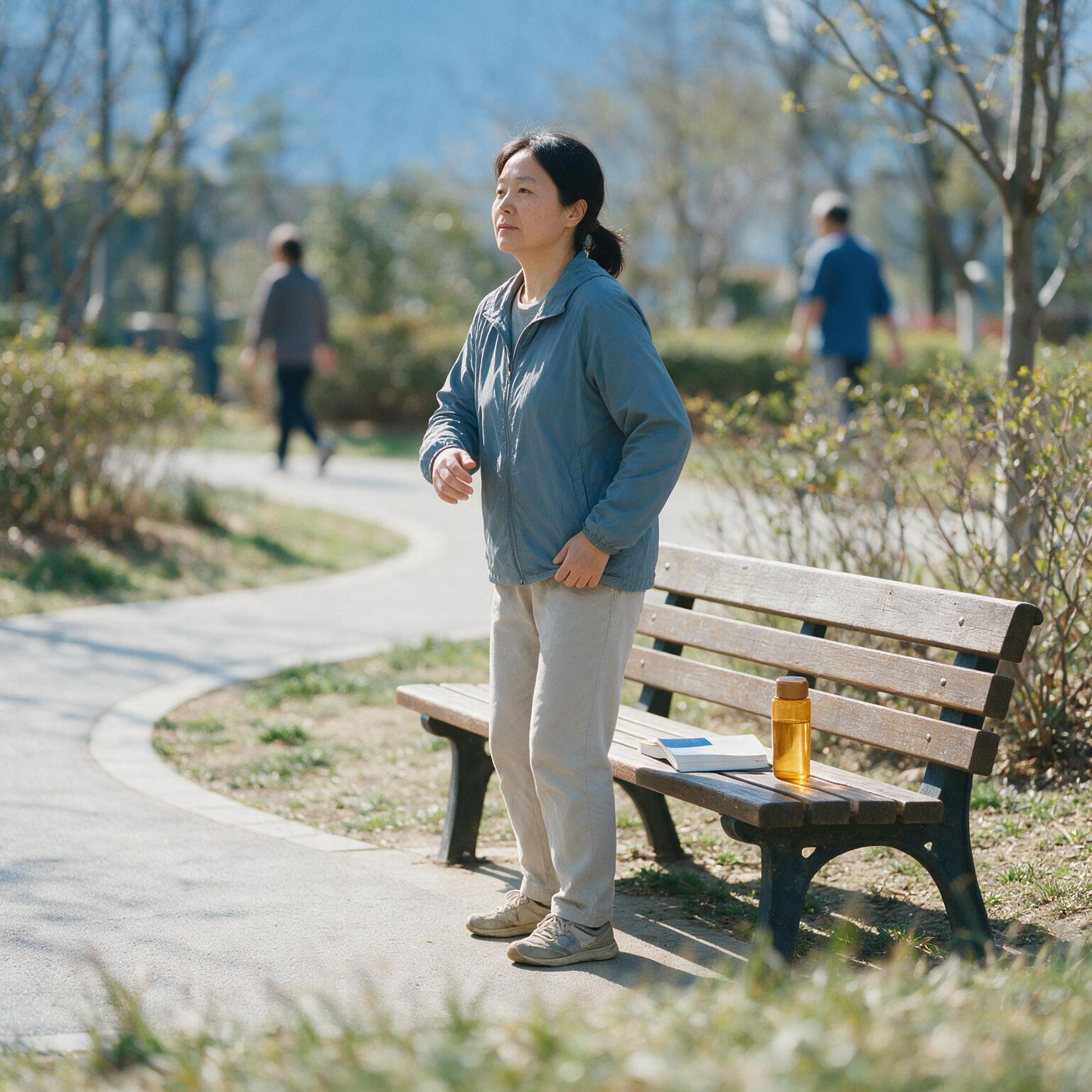 一位女士在户外进行轻量日常活动